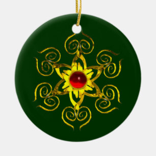 GOLDEN ROSE RUBY ,Green and white Ceramic Tree Decoration