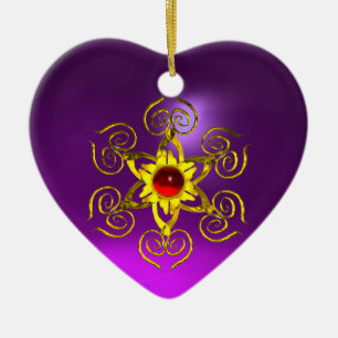 GOLDEN ROSE RUBY ,Purple Amethyst Heart Ceramic Tree Decoration
