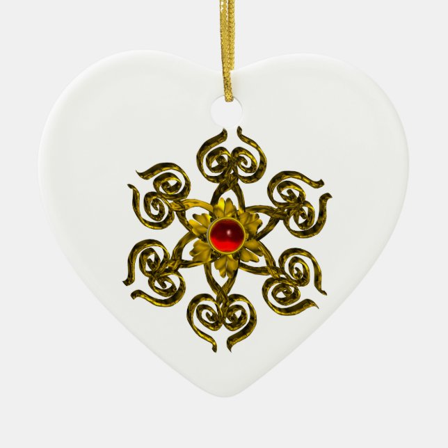 GOLDEN ROSE RUBY ,White Heart Ceramic Tree Decoration (Front)