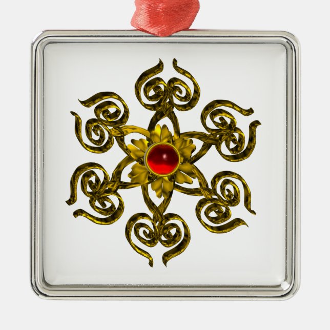 GOLDEN ROSE RUBY ,white Metal Tree Decoration (Front)