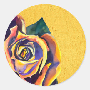 Golden Rose watercolor art Classic Round Sticker