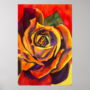 Golden Rose watercolor art Poster