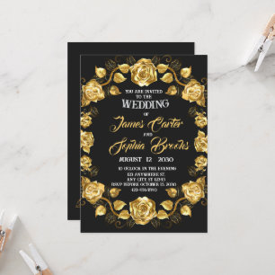 Golden rose wedding invitation