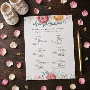 Golden Rose What's In Your Purse Baby Shower Game Notepad