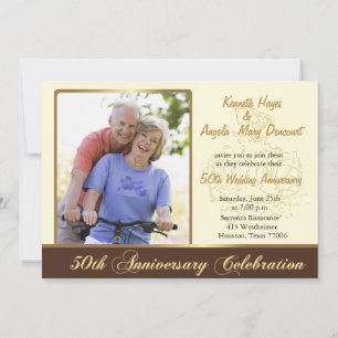 Golden roses - 50th wedding anniversary invitation