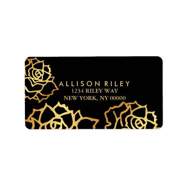 Golden Roses Address Label - Black (Front)