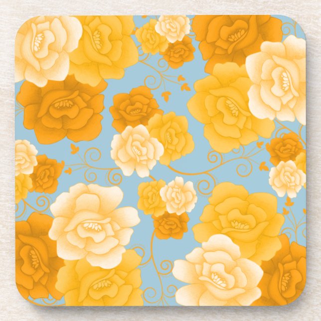 Golden Roses and Swirls Custom Pattern Coaster (Front)