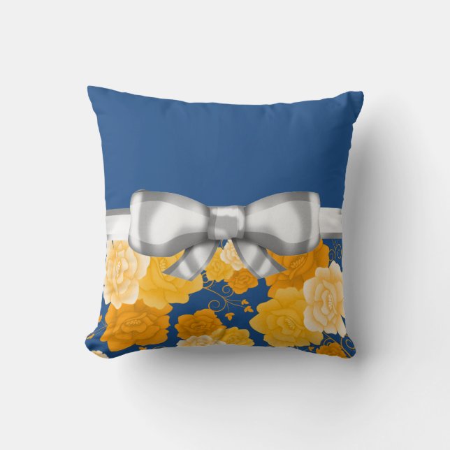 Golden Roses and White Bow Custom Cushion (Front)