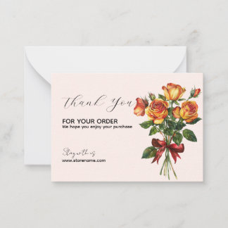 Golden Roses Bouquet with Red Ribbon Thank You Card