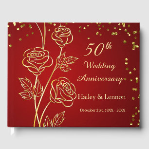 Golden Roses Confetti 50th Wedding Anniversary Guest Book