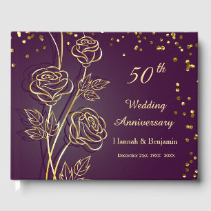 Golden Roses Confetti 50th Wedding Anniversary  Guest Book