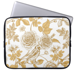 Golden roses, flowers, leaves and berries of dog laptop sleeve