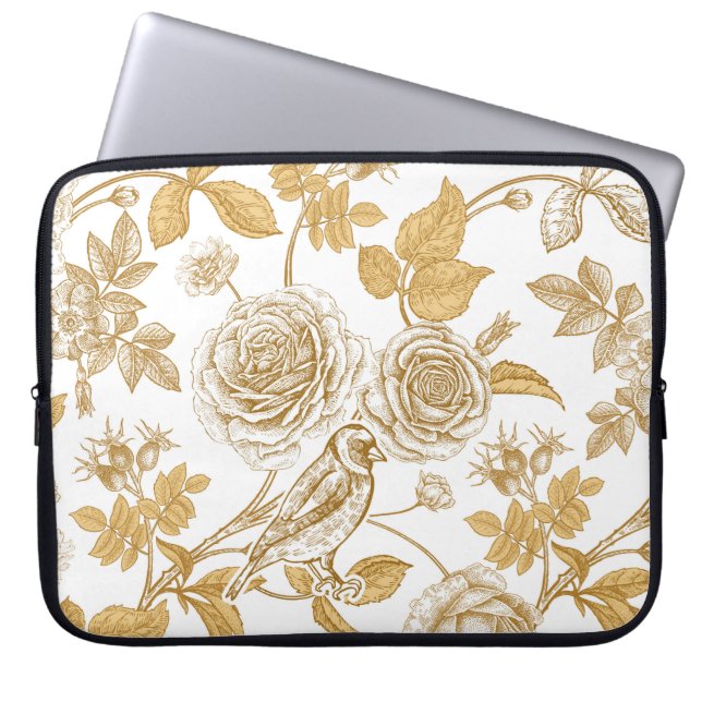 Golden roses,  flowers,  leaves and berries of dog laptop sleeve (Front)