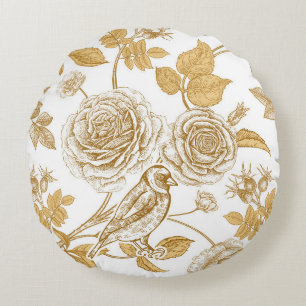 Golden roses,  flowers,  leaves and berries of dog round cushion