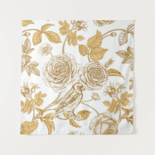 Golden roses,  flowers,  leaves and berries of dog tapestry