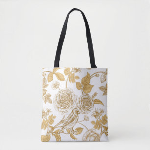 Golden roses, flowers, leaves and berries of dog tote bag