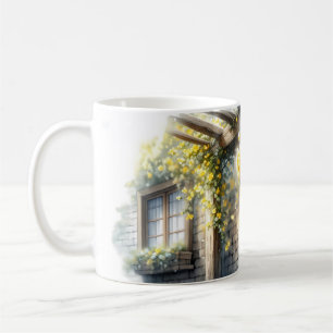 Golden Roses on Rustic Stone Cottage Wall Coffee Mug
