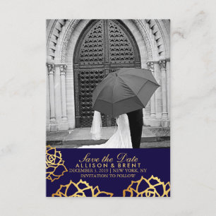 Golden Roses Save the Date - Blue