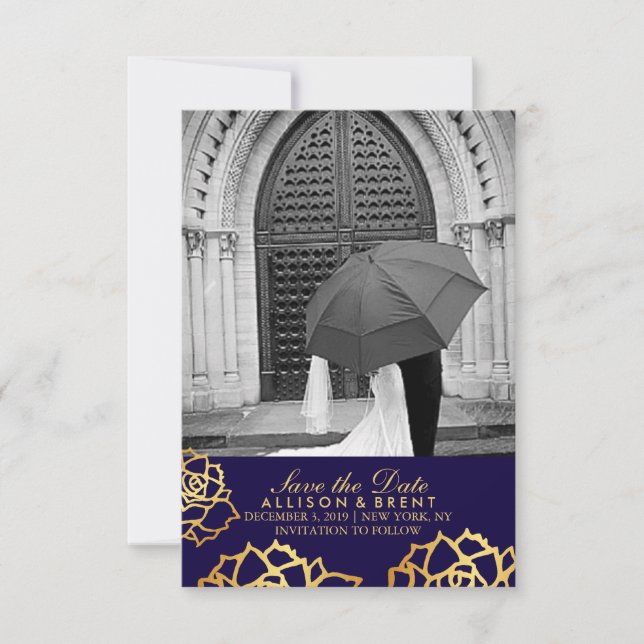 Golden Roses Save the Date - Blue (Front)