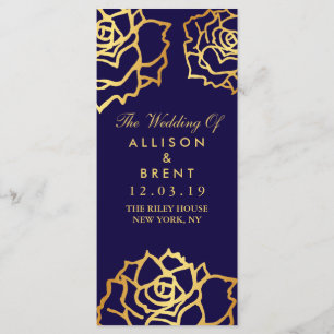Golden Roses Wedding Program - Blue Programme