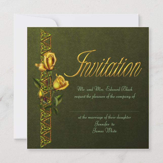 Golden Roses Wedding Suite Invitation (Front)