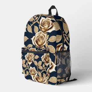 Golden Roses With A Metallic Finish Printed Backpack
