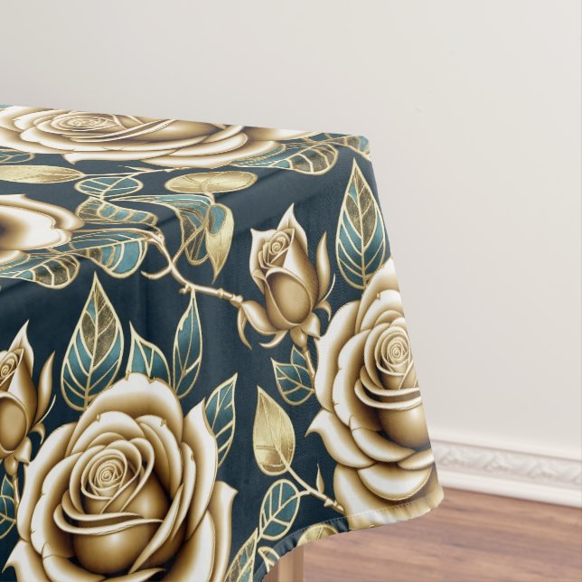 Golden Roses With a Metallic Finish Tablecloth (In Situ)