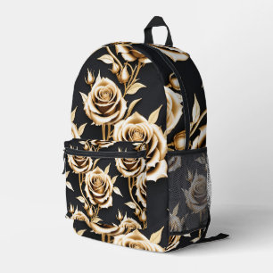 Golden Roses With Sharp Metallic Edges Printed Backpack