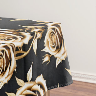 Golden Roses With Sharp Metallic Edges Tablecloth