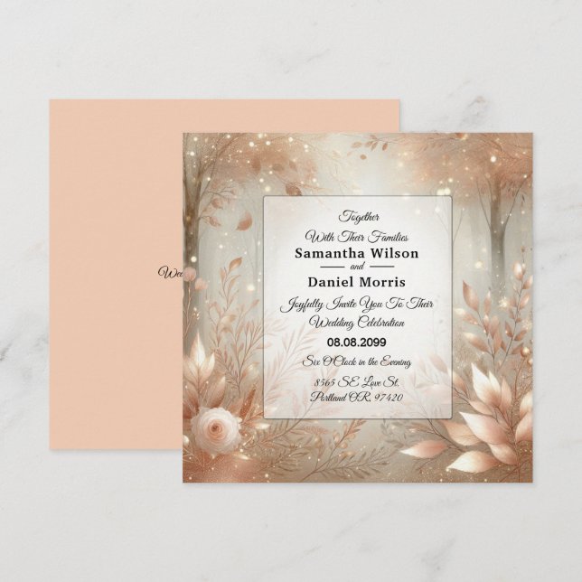 Golden Rosewood Enchanted Forest Wedding Invitation (Front/Back)