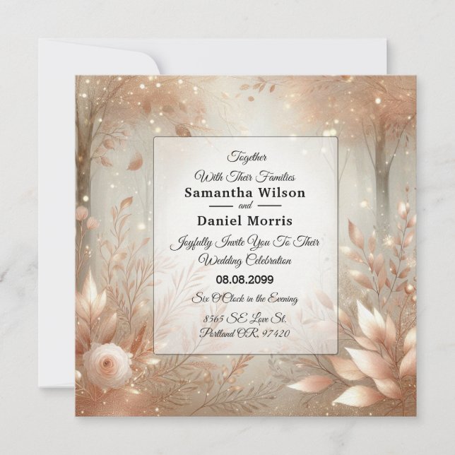 Golden Rosewood Enchanted Forest Wedding Invitation (Front)
