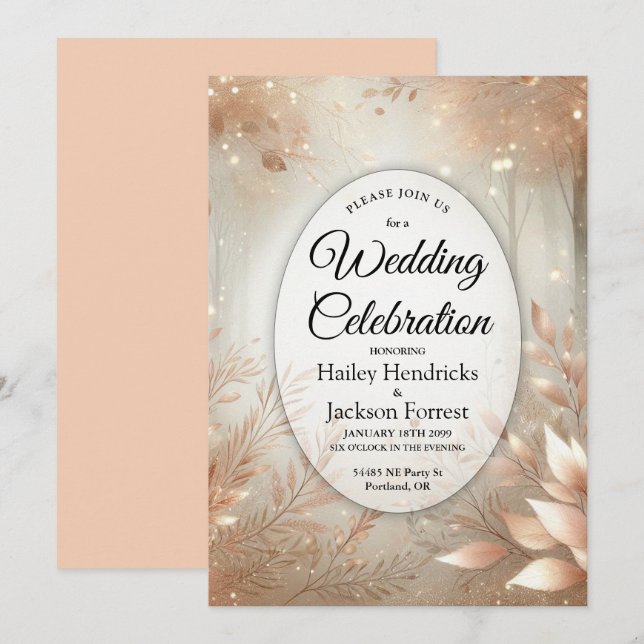 Golden Rosewood Enchanted Forest Wedding Invitation (Front/Back)