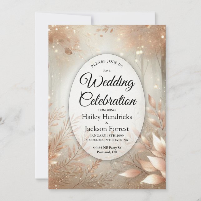 Golden Rosewood Enchanted Forest Wedding Invitation (Front)
