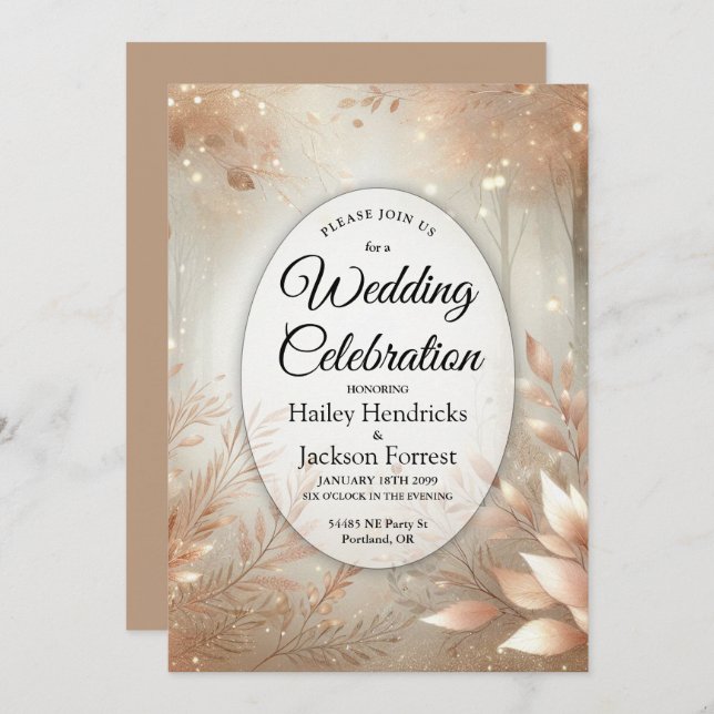 Golden Rosewood Enchanted Forest Wedding Invitation (Front/Back)