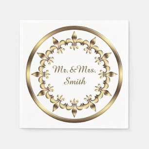 Golden royal circle element. Fleur-de-Lis. Napkin