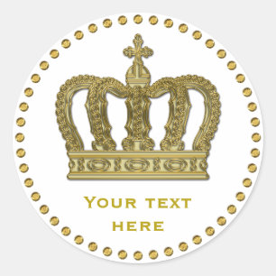 Golden Royal Crown II + your backgr. & ideas Classic Round Sticker
