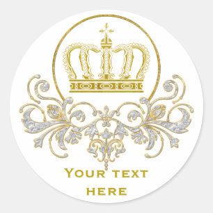 Golden Royal Crown + your backgr. & ideas Classic Round Sticker