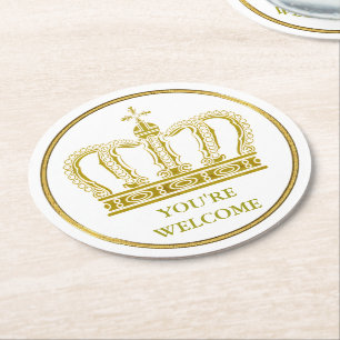 Golden Royal Crown + your backgr. & ideas Round Paper Coaster