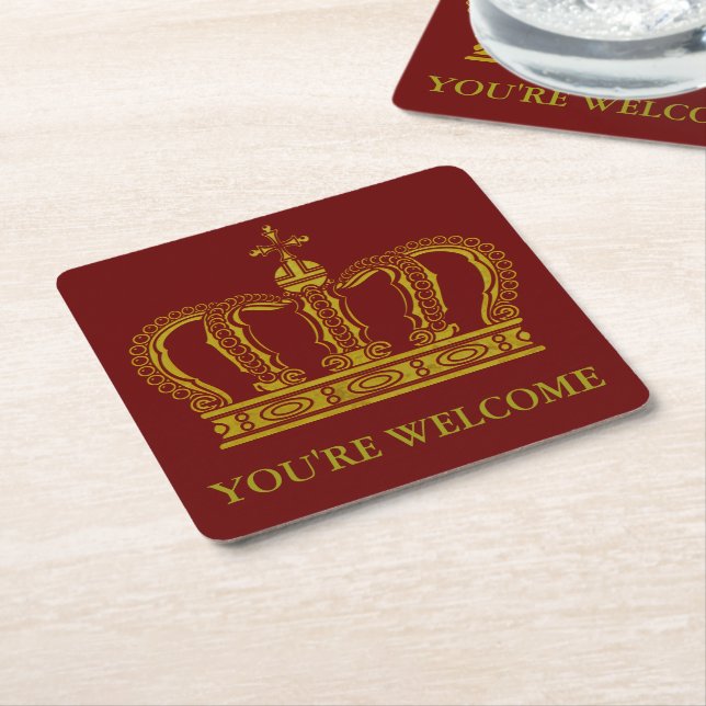 Golden Royal Crown + your backgr. & ideas Square Paper Coaster (Angled)