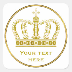 Golden Royal Crown + your backgr. & ideas Square Sticker
