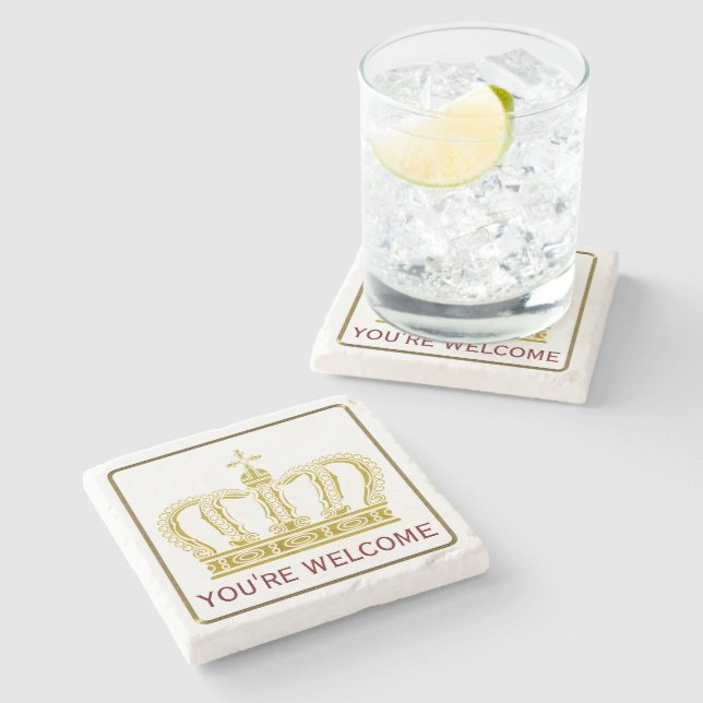 Golden Royal Crown + your backgr. & ideas Stone Coaster (Side)