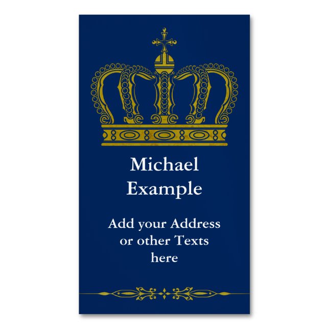Golden Royal Crown + your backgr. & text Magnetic Business Card (Front Vertical)