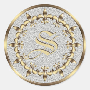 Golden Royal Fleur-de-Lis circle element.Monogram. Classic Round Sticker