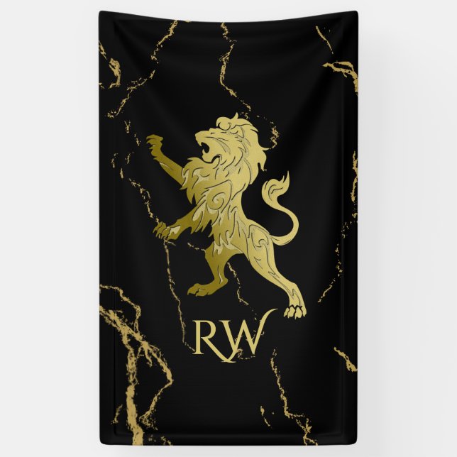 Golden Royal Lion Monogram Banner (Vertical)