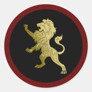 Golden Royal Lion on Black Burgundy Frame Classic Round Sticker