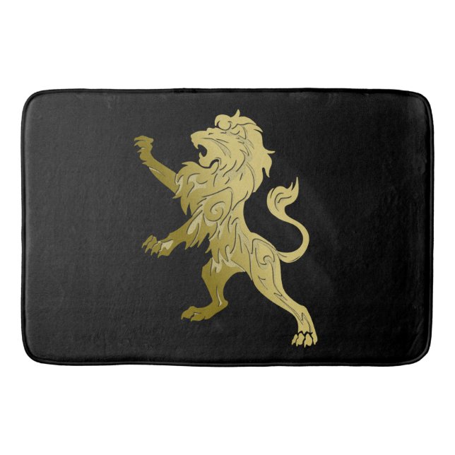 Golden Royal Lion on Black Congratulations Date Bath Mat (Front)