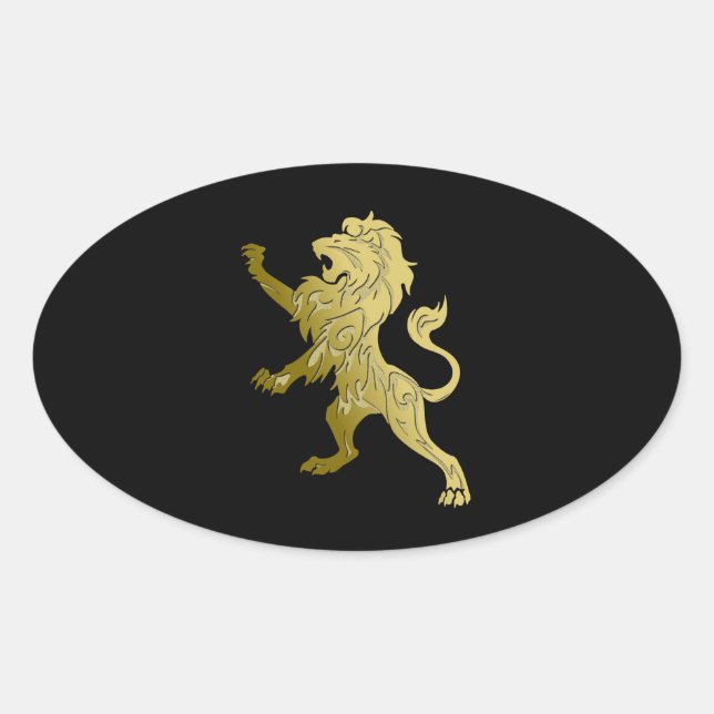 Golden Royal Lion on Black  Oval Sticker (Front)