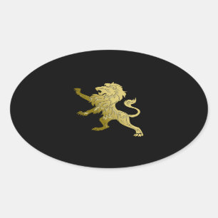 Golden Royal Lion on Black Oval Sticker