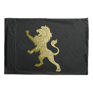 Golden Royal Lion on Black Pillowcase