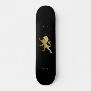 Golden Royal Lion on Black Skateboard